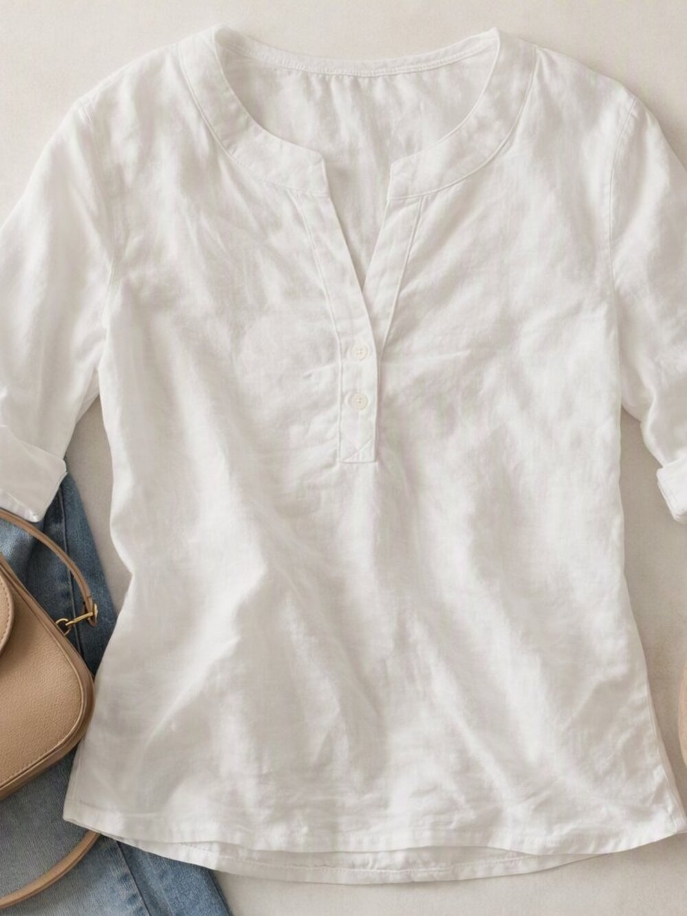 Lauren Ralph Lauren White Long Sleeve Placket‑Neck Top